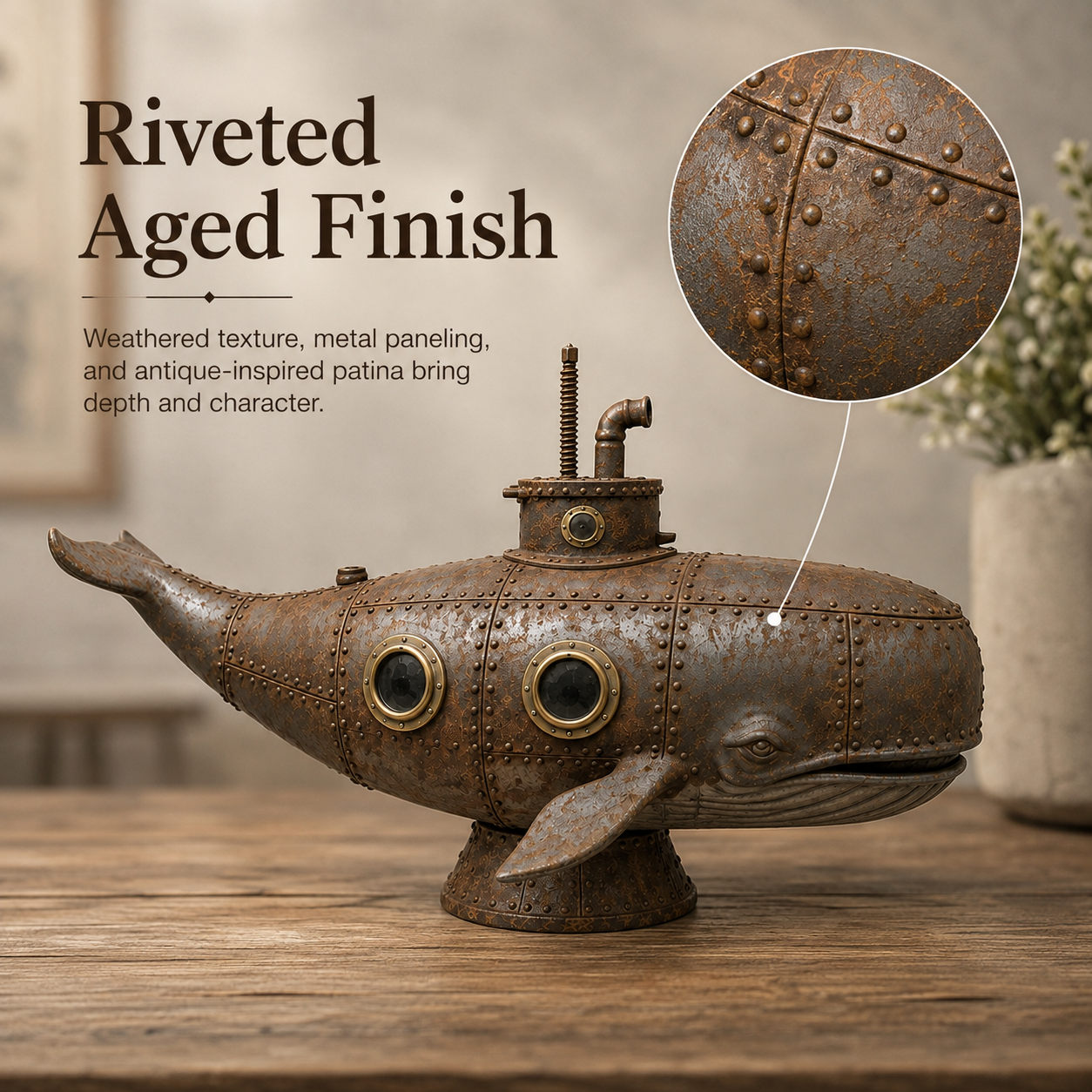 Vintage Mechanical Whale Sculpture-HandPrint