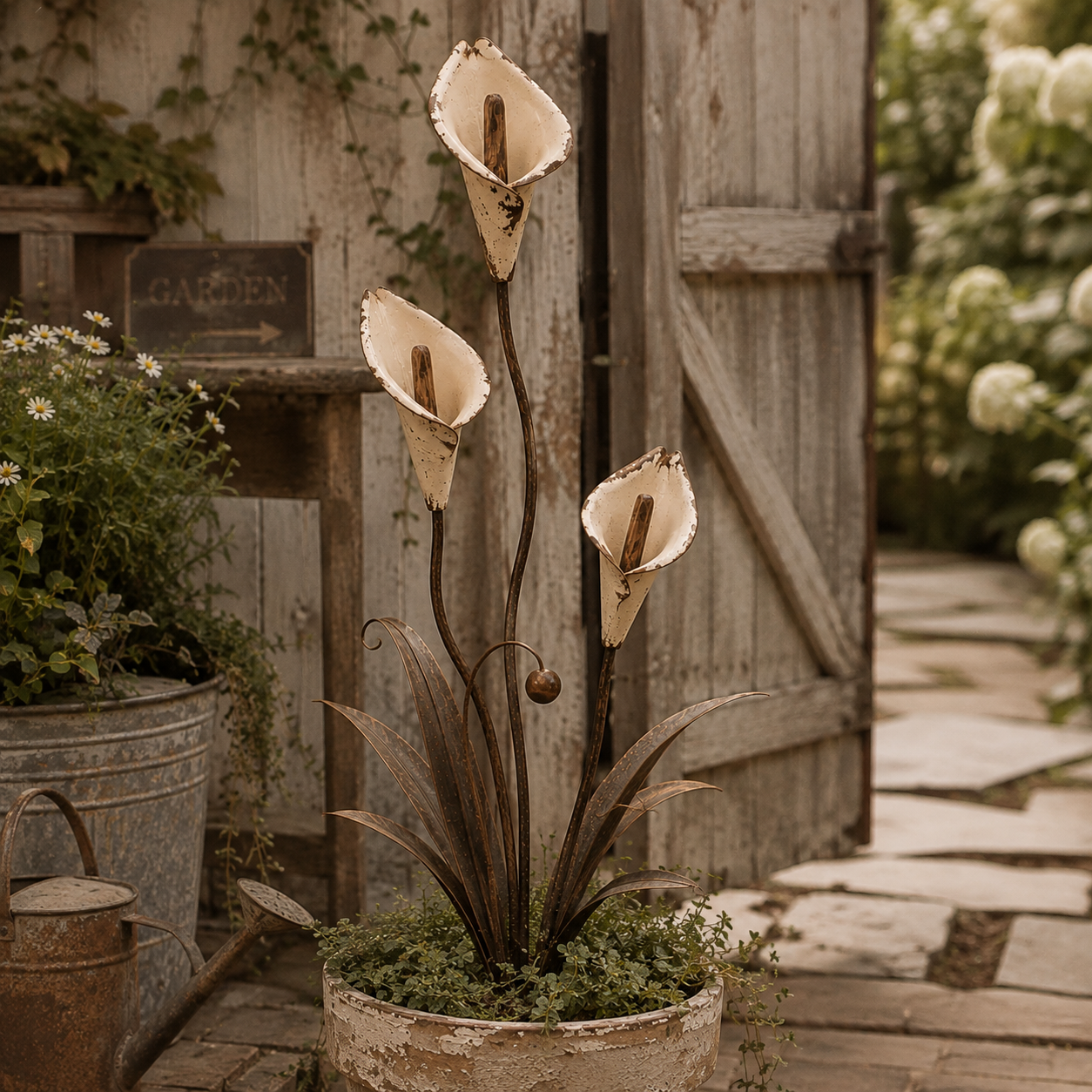 Vintage Metal Calla Lily Garden Stake-HandPrint