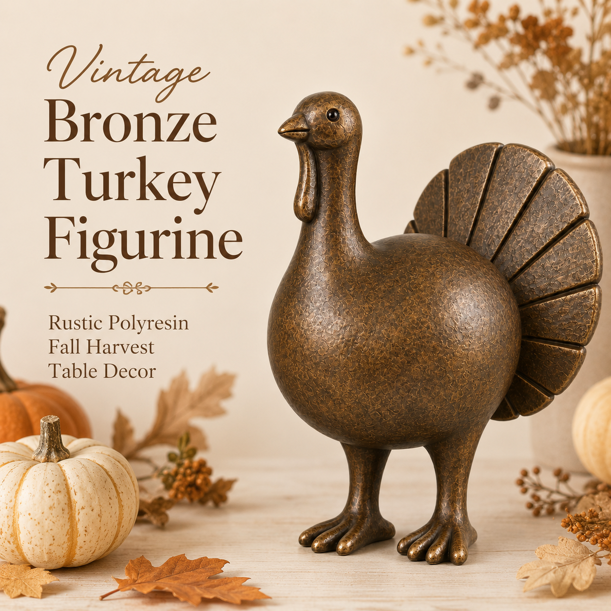 Vintage Bronze Turkey Figurine-HandPrint