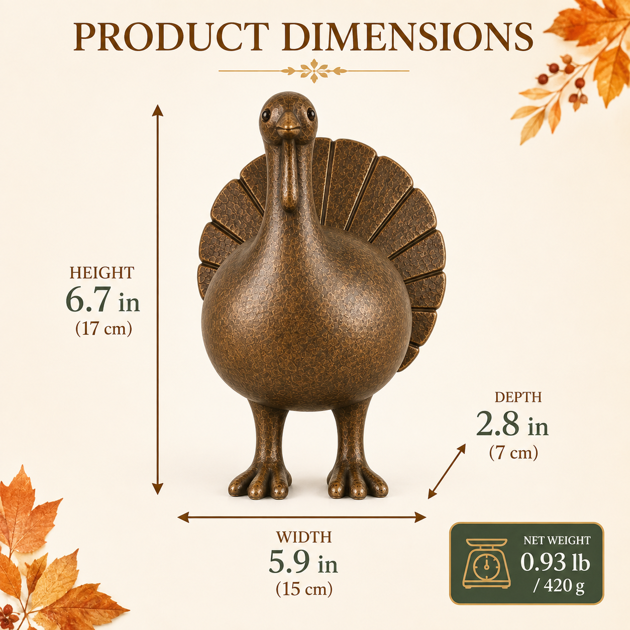 Vintage Bronze Turkey Figurine-HandPrint