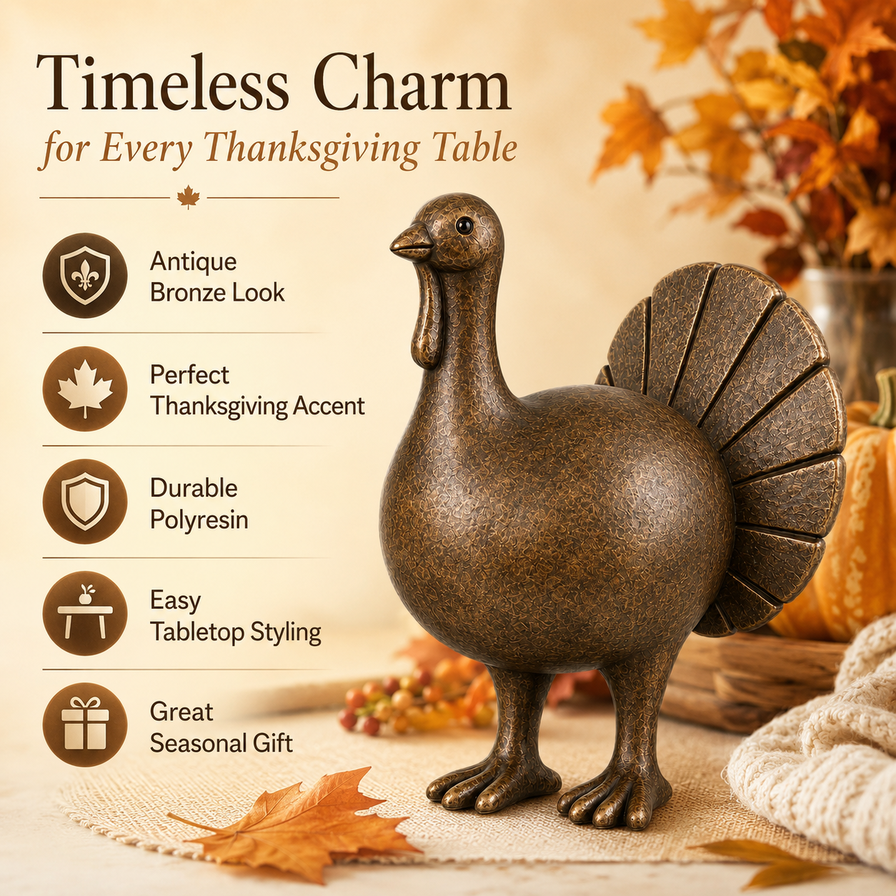 Vintage Bronze Turkey Figurine-HandPrint