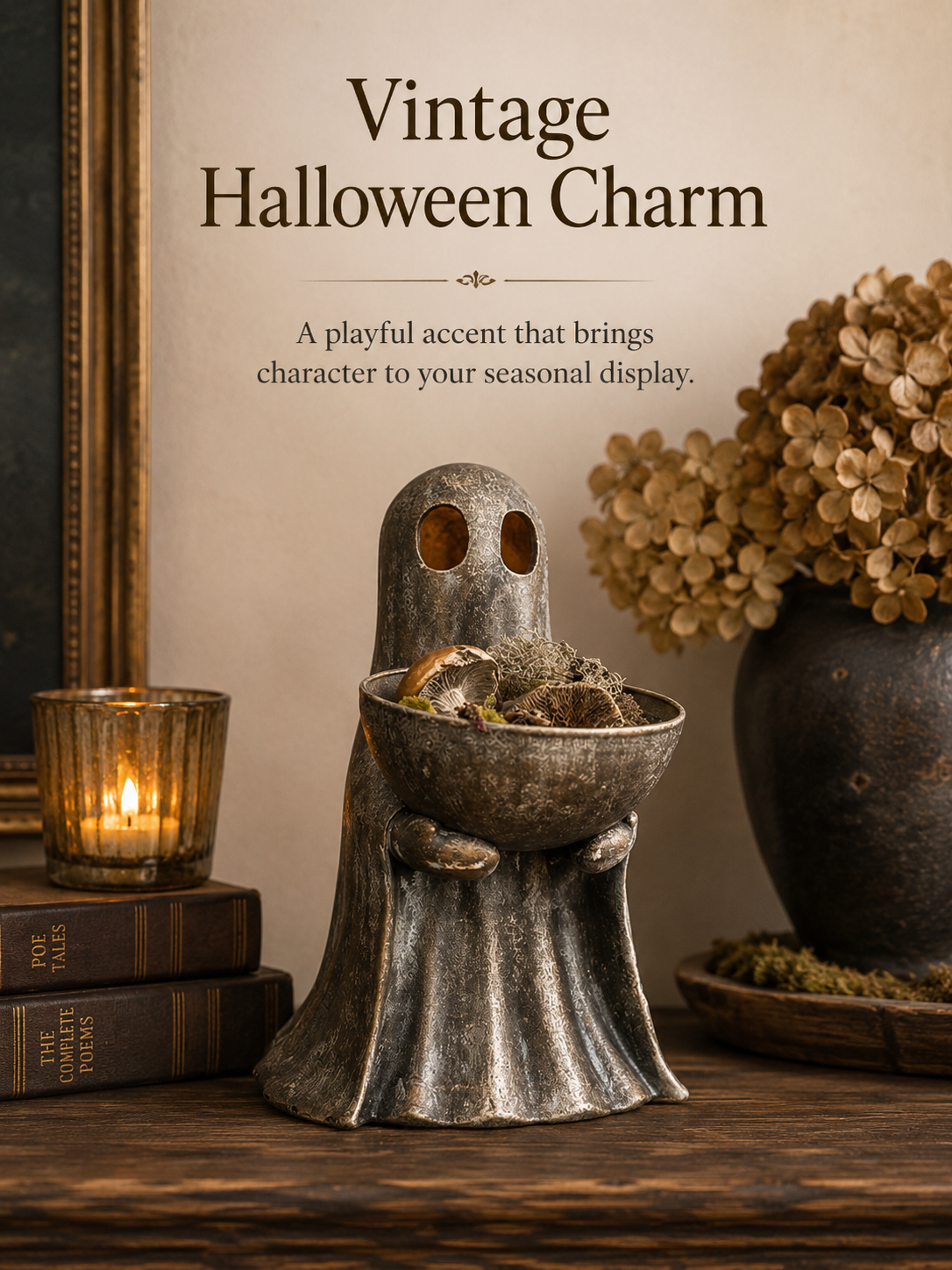 Antique Gold Standing Ghost With Removable Bowl-HandPrint