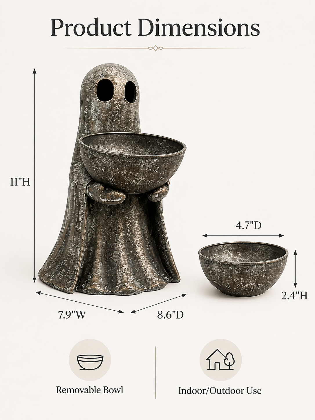 Antique Gold Standing Ghost With Removable Bowl-HandPrint