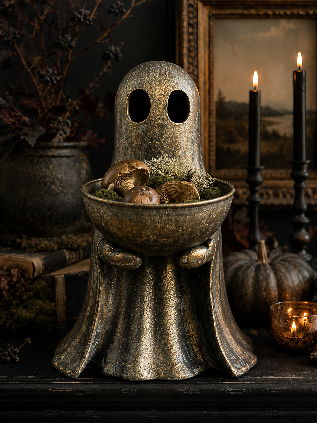Antique Gold Standing Ghost With Removable Bowl-HandPrint