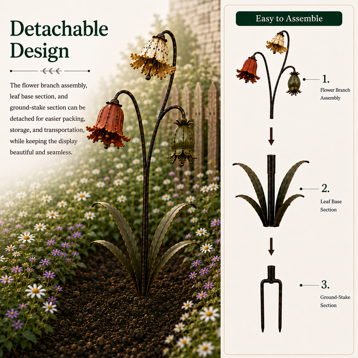 Vintage Sculptural Wildflower Metal Garden Stake-HandPrint