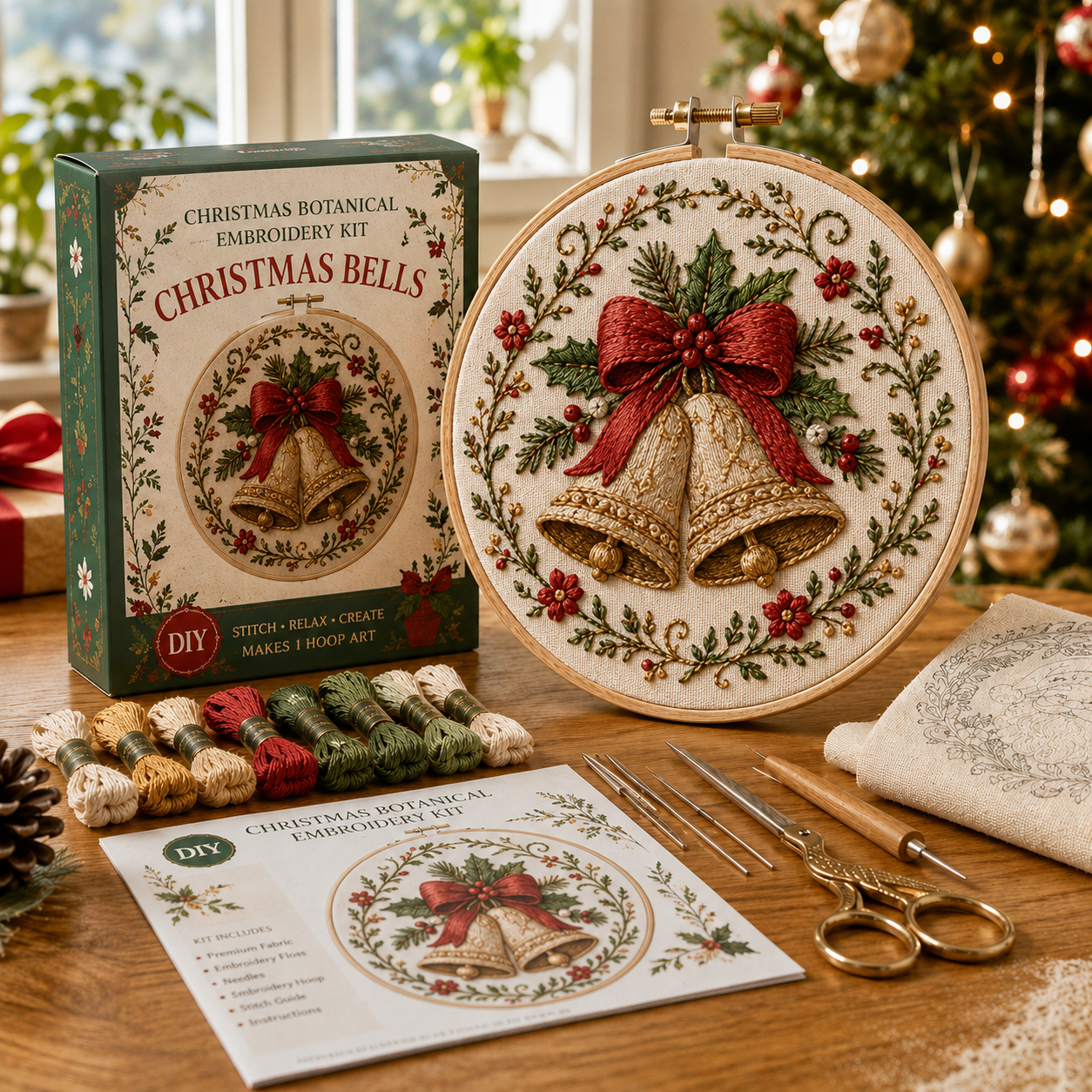 🎄 Christmas Botanical Embroidery Kit – Festive DIY Hoop Art Collection-HandPrint
