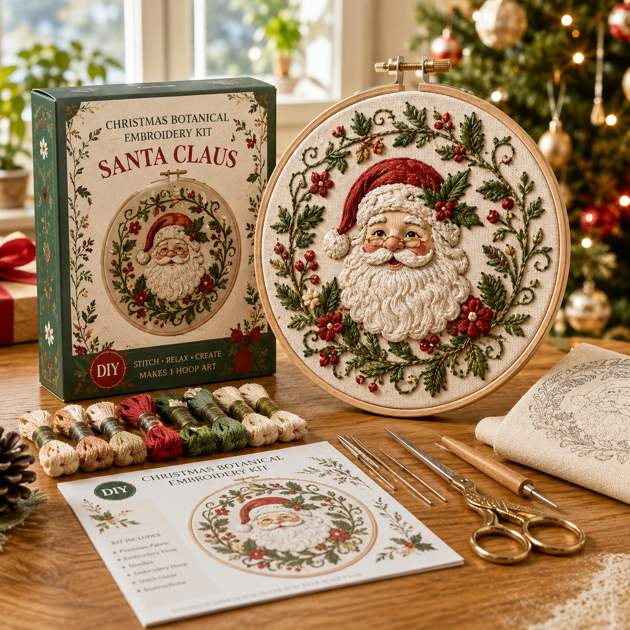 🎄 Christmas Botanical Embroidery Kit – Festive DIY Hoop Art Collection-HandPrint