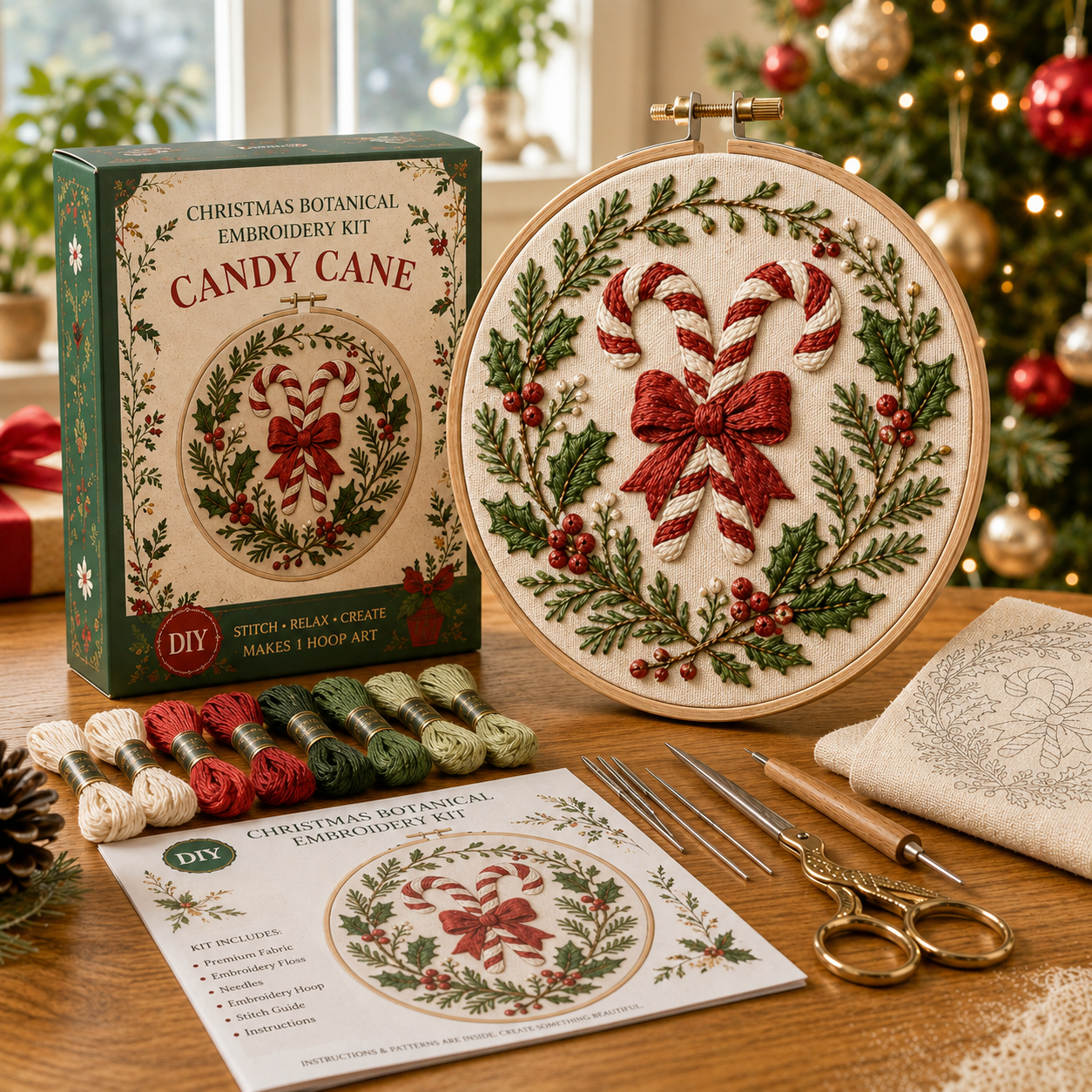 🎄 Christmas Botanical Embroidery Kit – Festive DIY Hoop Art Collection-HandPrint