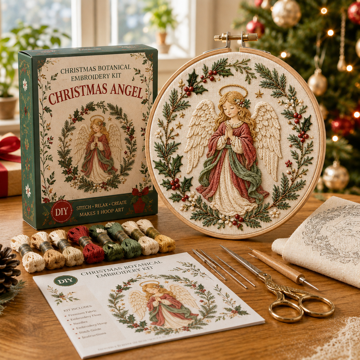 🎄 Christmas Botanical Embroidery Kit – Festive DIY Hoop Art Collection-HandPrint