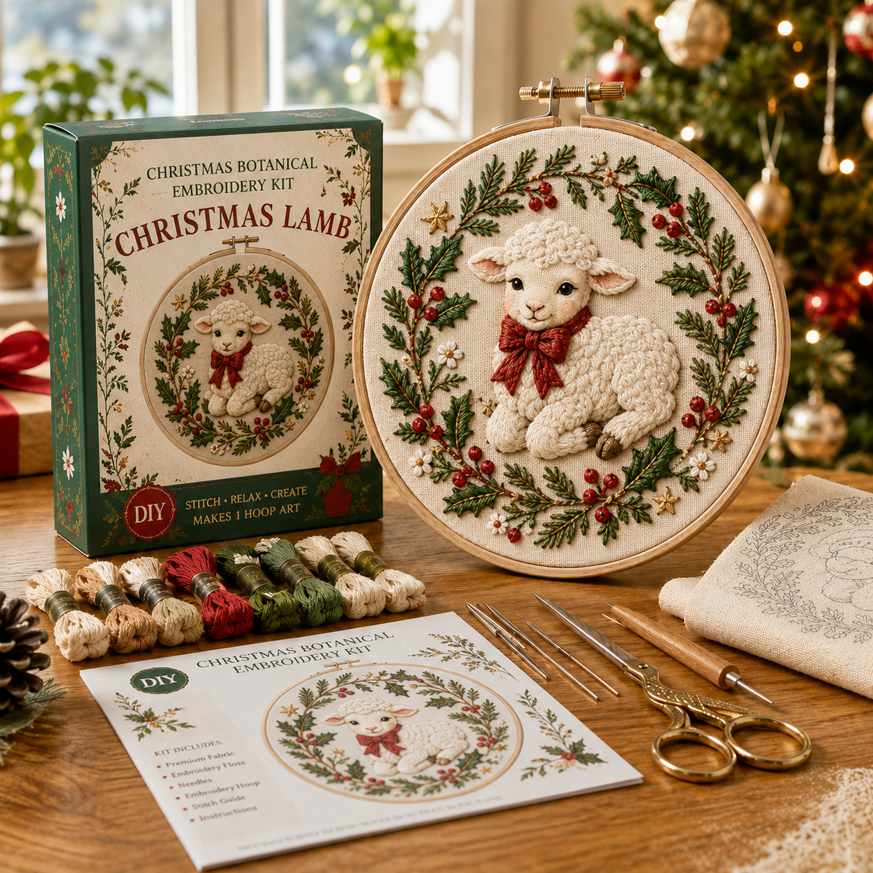 🎄 Christmas Botanical Embroidery Kit – Festive DIY Hoop Art Collection-HandPrint