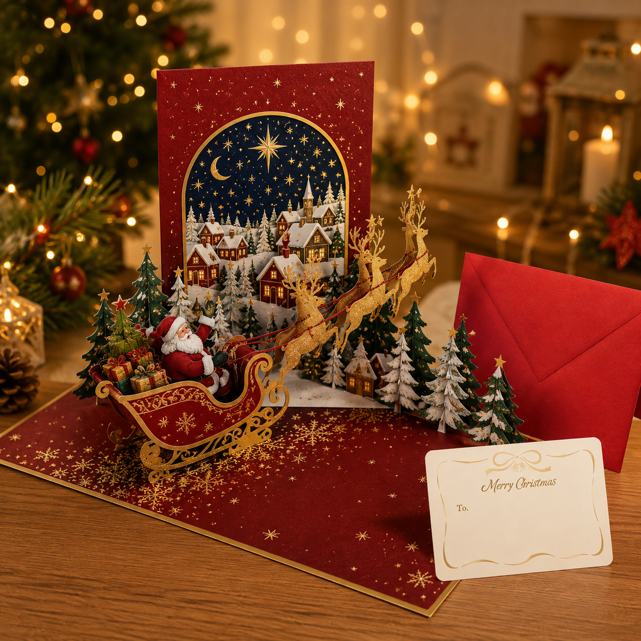 🔥 70% OFF —🎅✨ Magical 3D Santa Sleigh Christmas Pop-Up Card 🎄💌-HandPrint