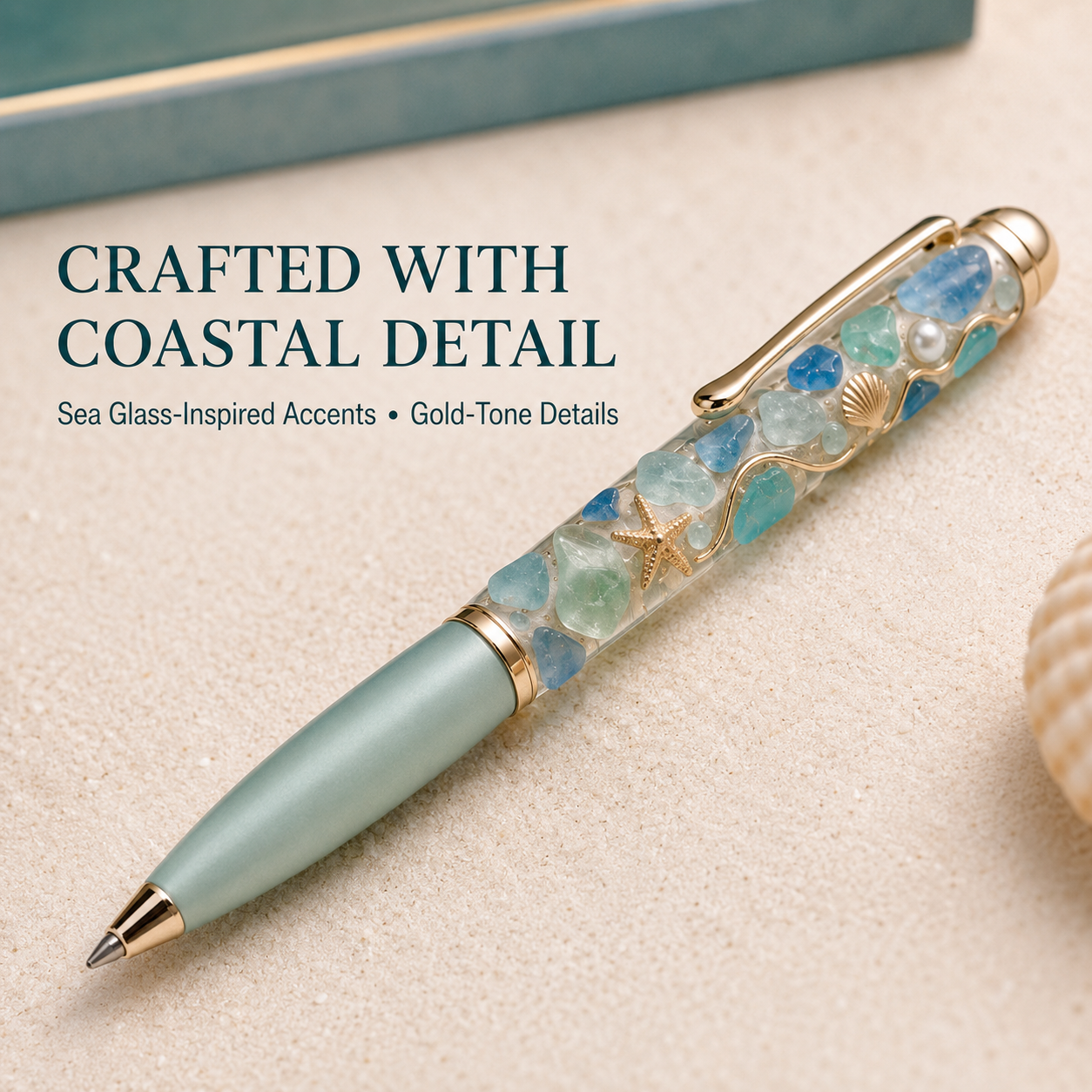 🎁 Sea Glass Signature Pen Gift Set with Pocket Hug-HandPrint