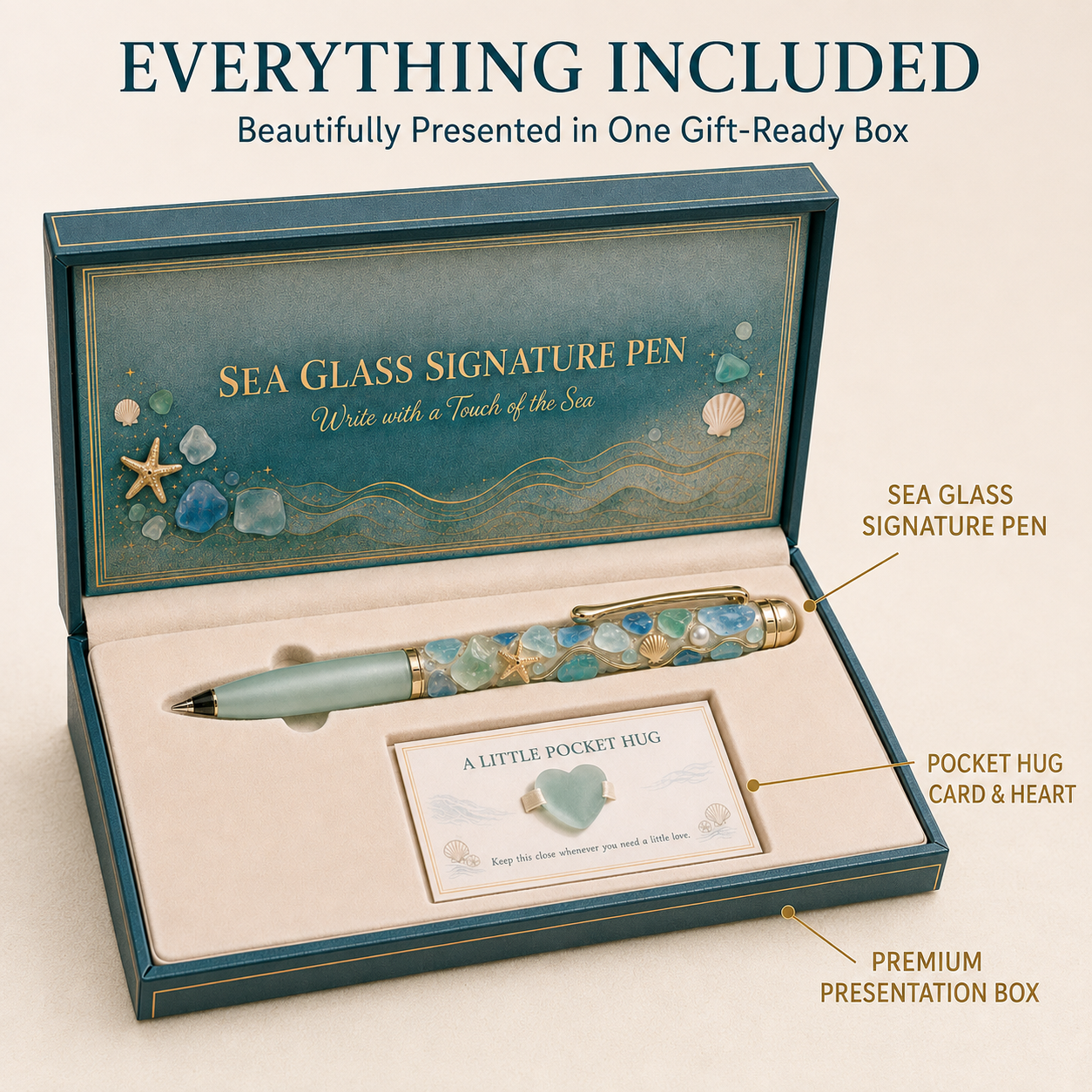 🎁 Sea Glass Signature Pen Gift Set with Pocket Hug-HandPrint