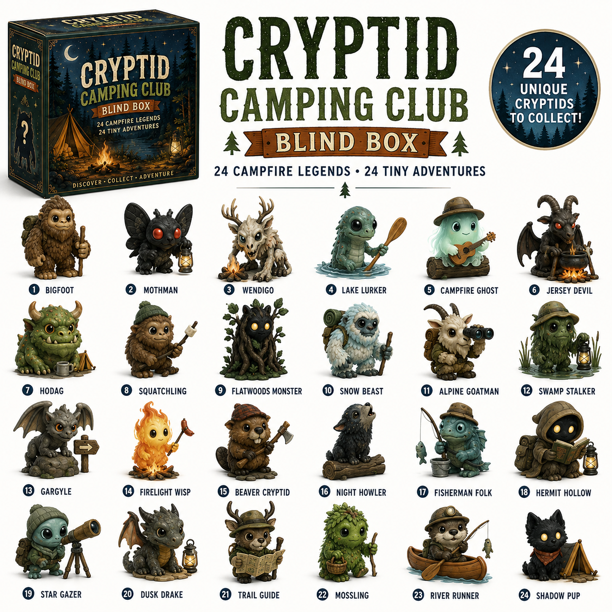 👁️North American Cryptids Blind Box – Complete 24-Piece Collection👹-HandPrint