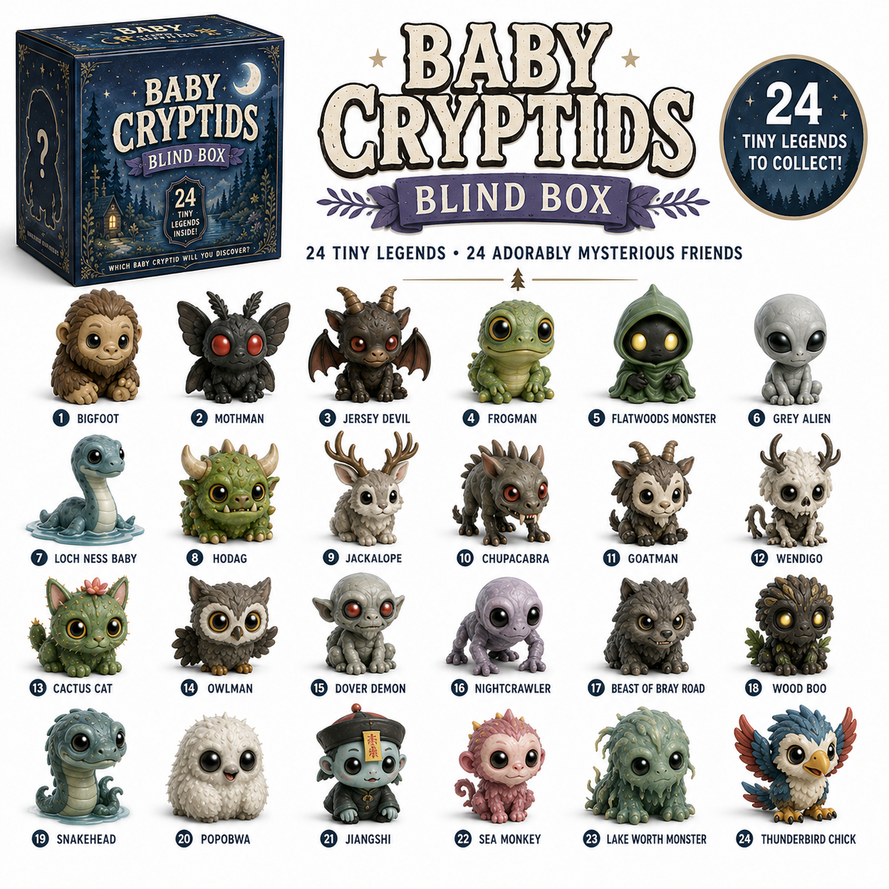 👁️North American Cryptids Blind Box – Complete 24-Piece Collection👹-HandPrint