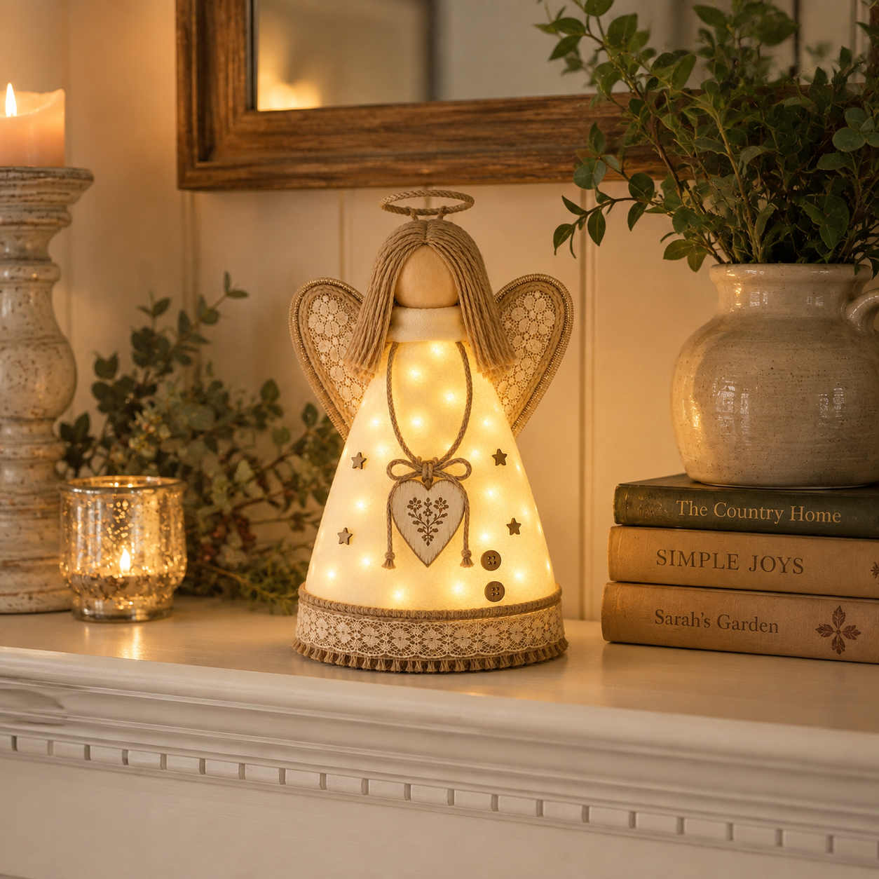 Rustic Angel Table Lamp with Warm LED Lights-HandPrint