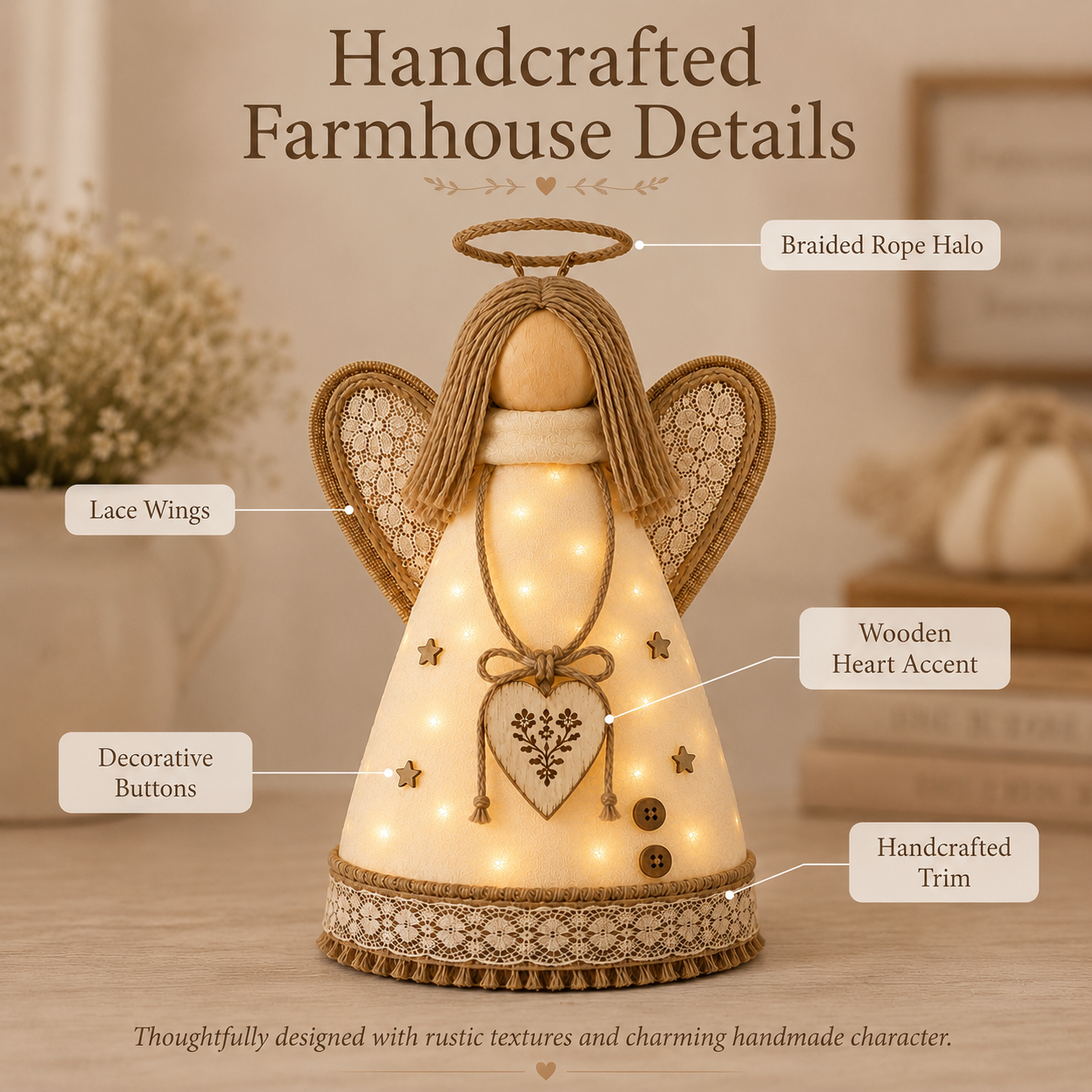Rustic Angel Table Lamp with Warm LED Lights-HandPrint