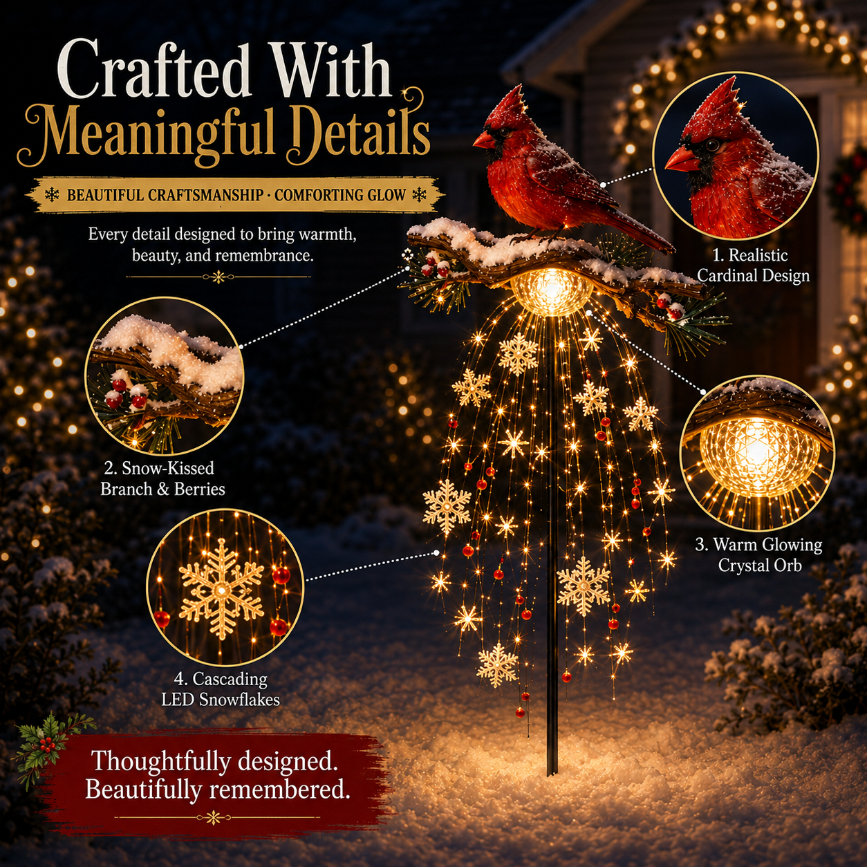 🌲✨ Cardinal Memory Fountain ✨– Lighted Christmas Remembrance Garden Decor❄️-HandPrint