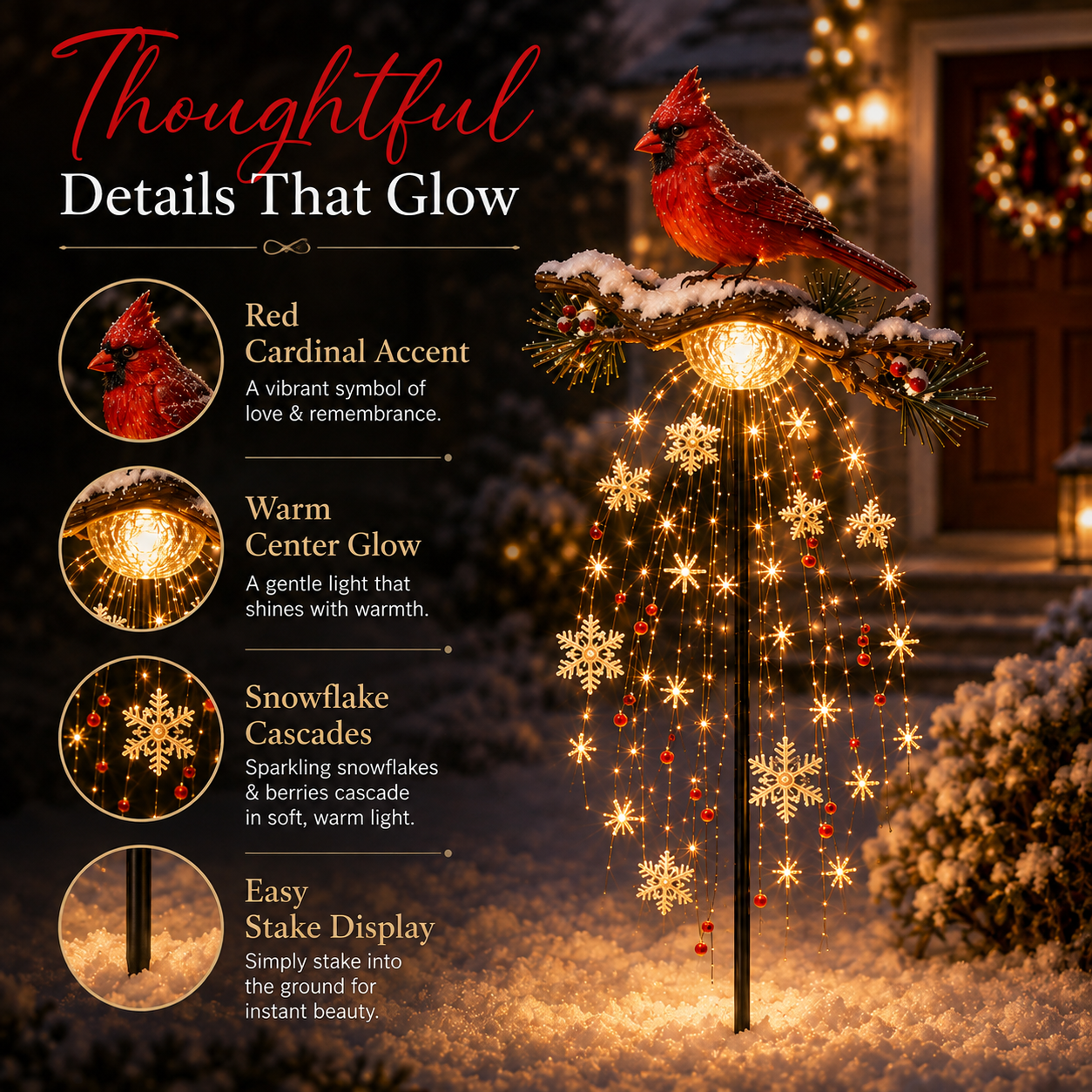 🌲✨ Cardinal Memory Fountain ✨– Lighted Christmas Remembrance Garden Decor❄️-HandPrint