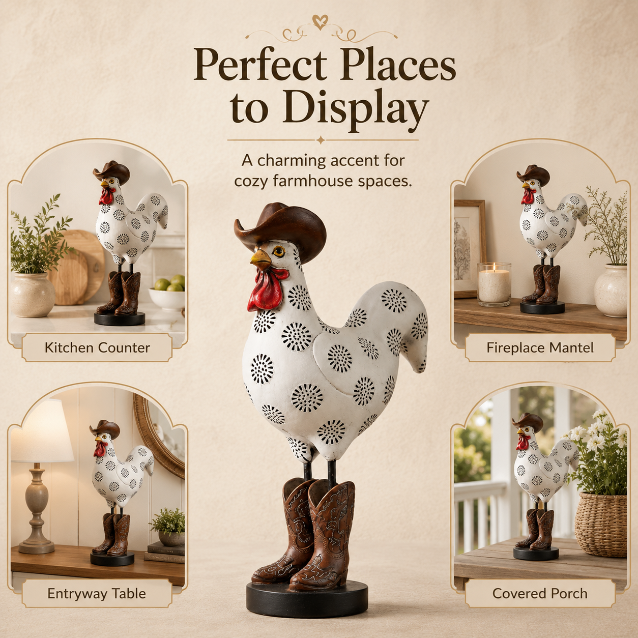 Vintage Cowboy Rooster Sculpture-HandPrint
