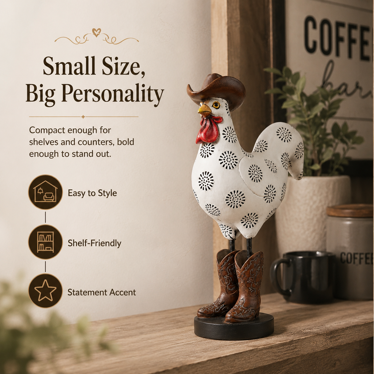 Vintage Cowboy Rooster Sculpture-HandPrint