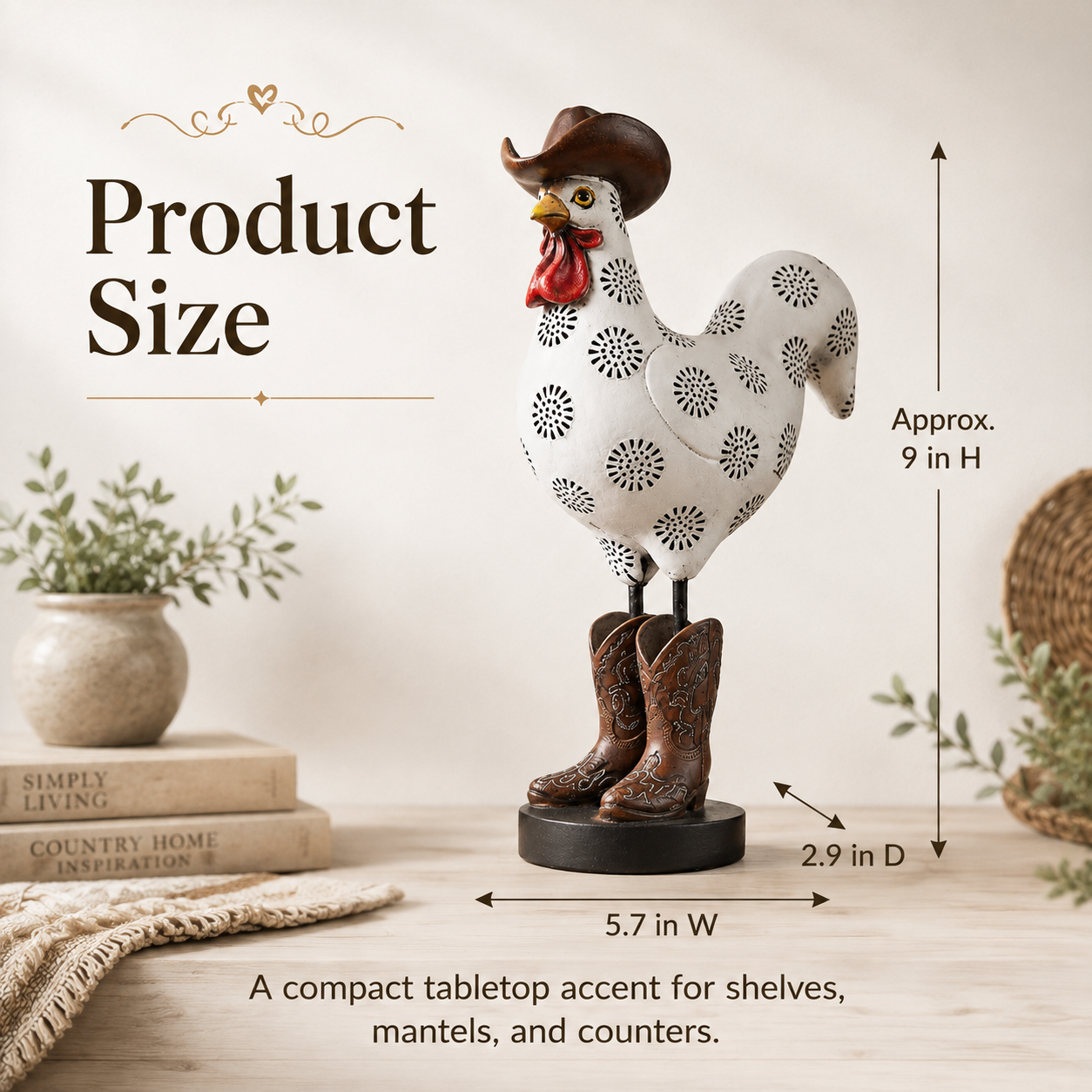 Vintage Cowboy Rooster Sculpture-HandPrint
