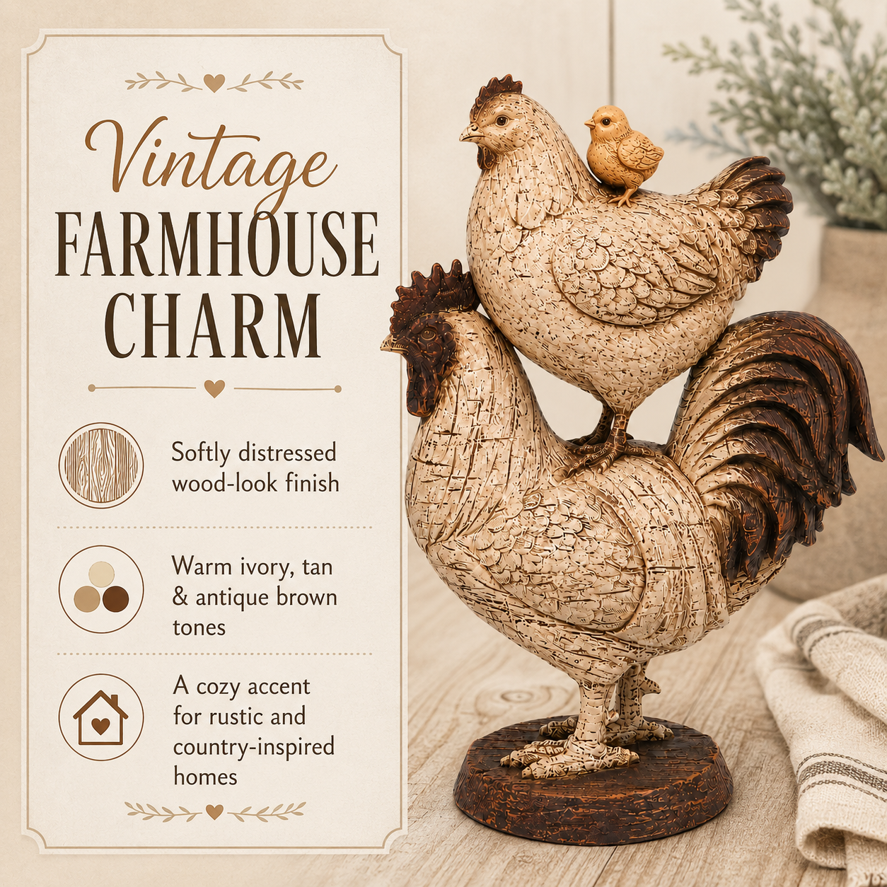 Vintage Country Rooster Sculpture
