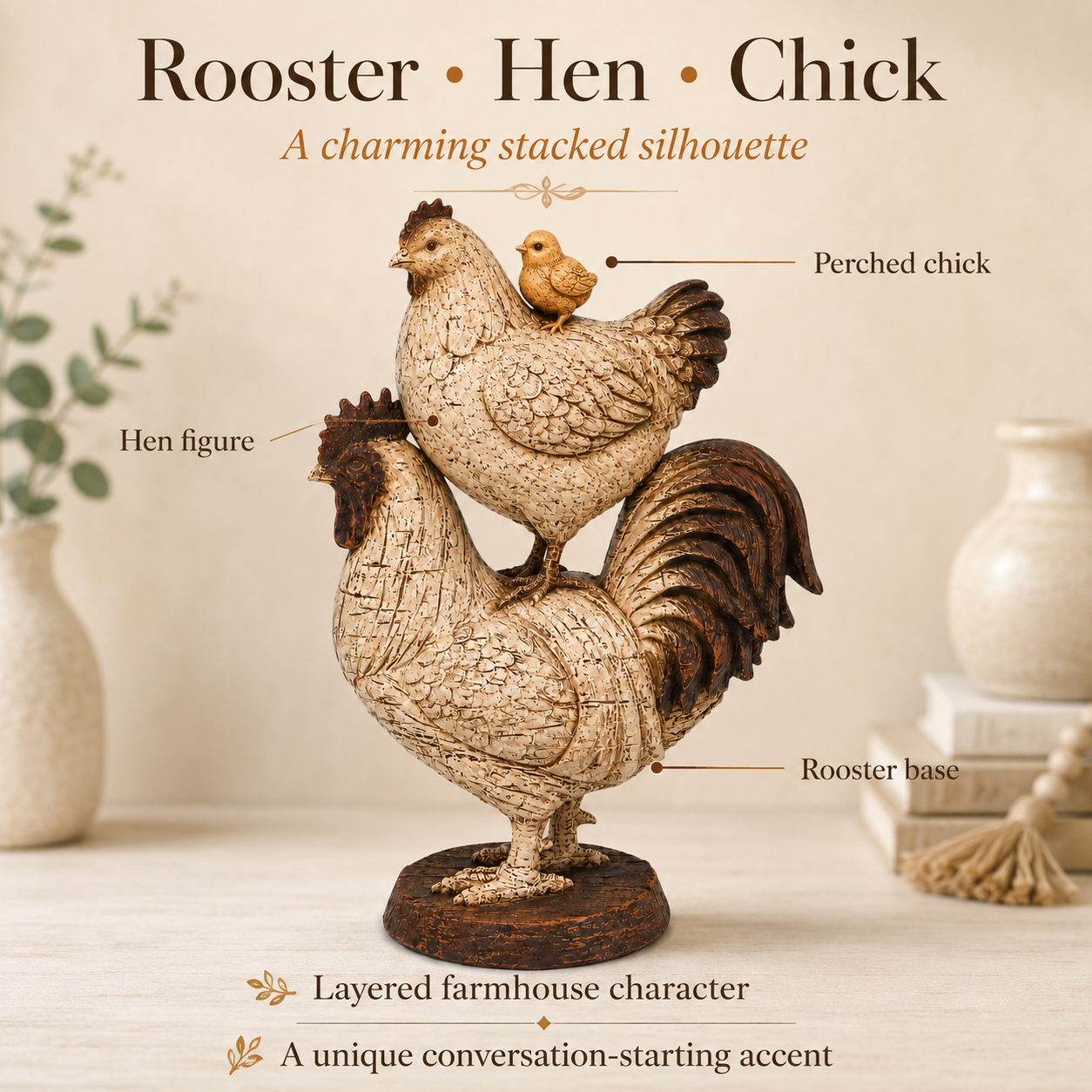 Vintage Country Rooster Sculpture