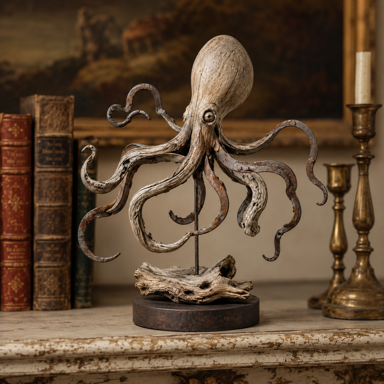 Vintage Coastal Octopus Sculpture – Nautical Accent for Shelf, Desk & Entryway-HandPrint