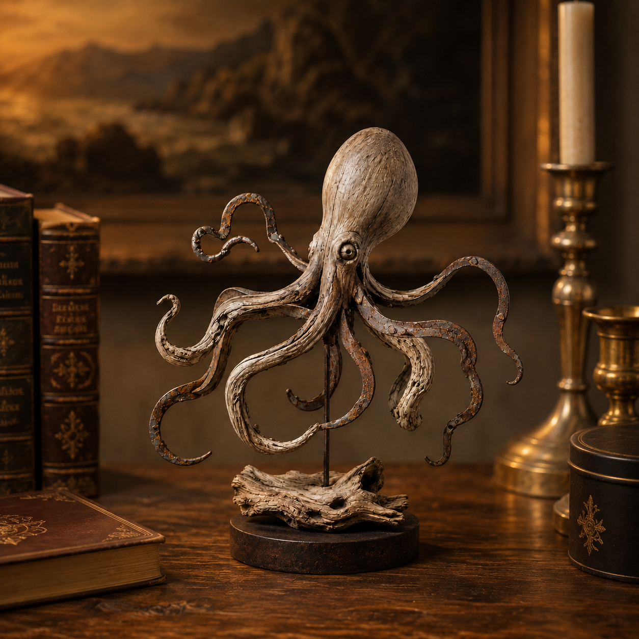 Vintage Coastal Octopus Sculpture – Nautical Accent for Shelf, Desk & Entryway-HandPrint