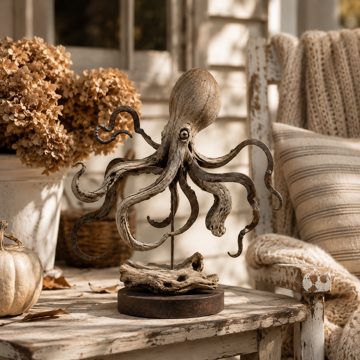 Vintage Coastal Octopus Sculpture – Nautical Accent for Shelf, Desk & Entryway-HandPrint