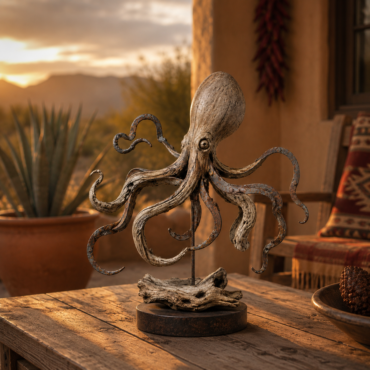 Vintage Coastal Octopus Sculpture – Nautical Accent for Shelf, Desk & Entryway-HandPrint
