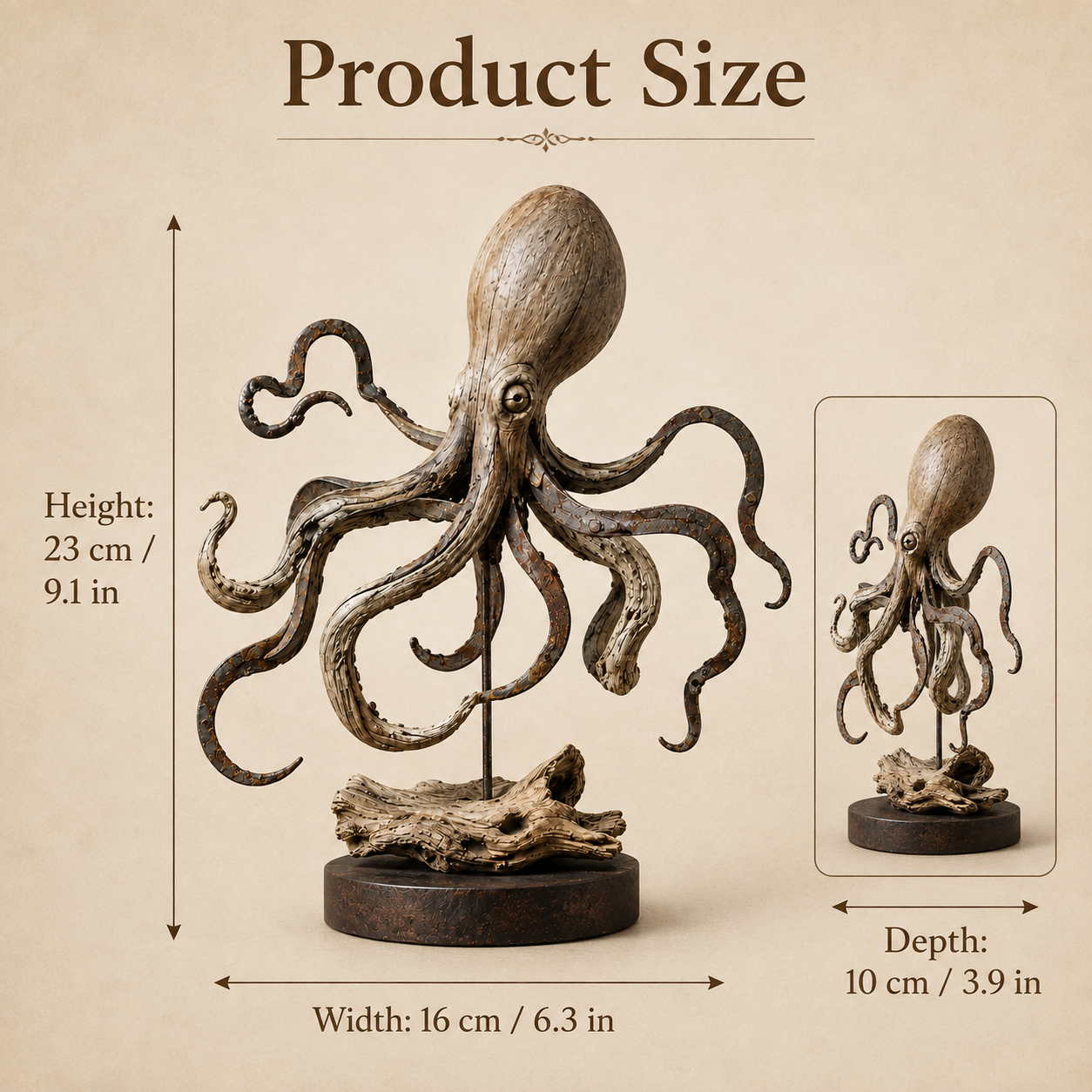 Vintage Coastal Octopus Sculpture – Nautical Accent for Shelf, Desk & Entryway-HandPrint
