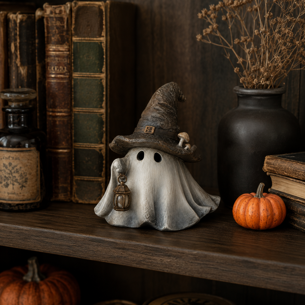 Lighted Witch Hat Ghost Lantern Figurine-HandPrint