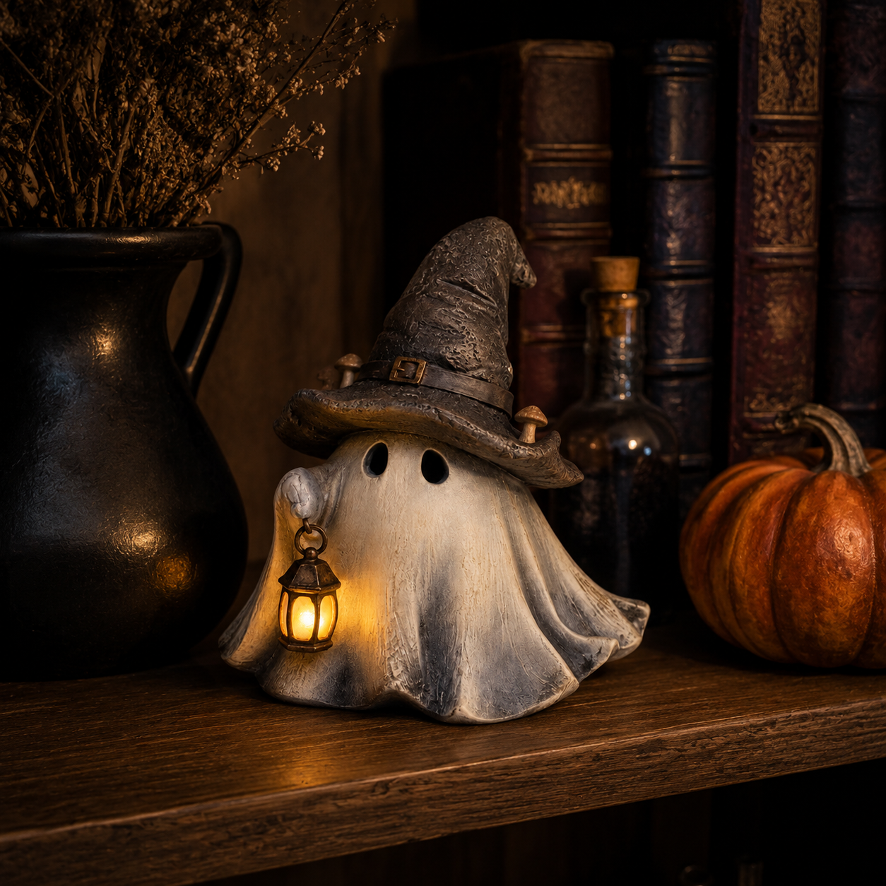 Lighted Witch Hat Ghost Lantern Figurine-HandPrint