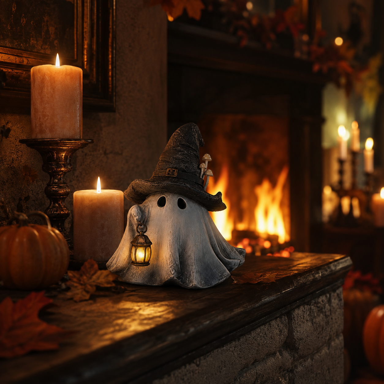 Lighted Witch Hat Ghost Lantern Figurine-HandPrint