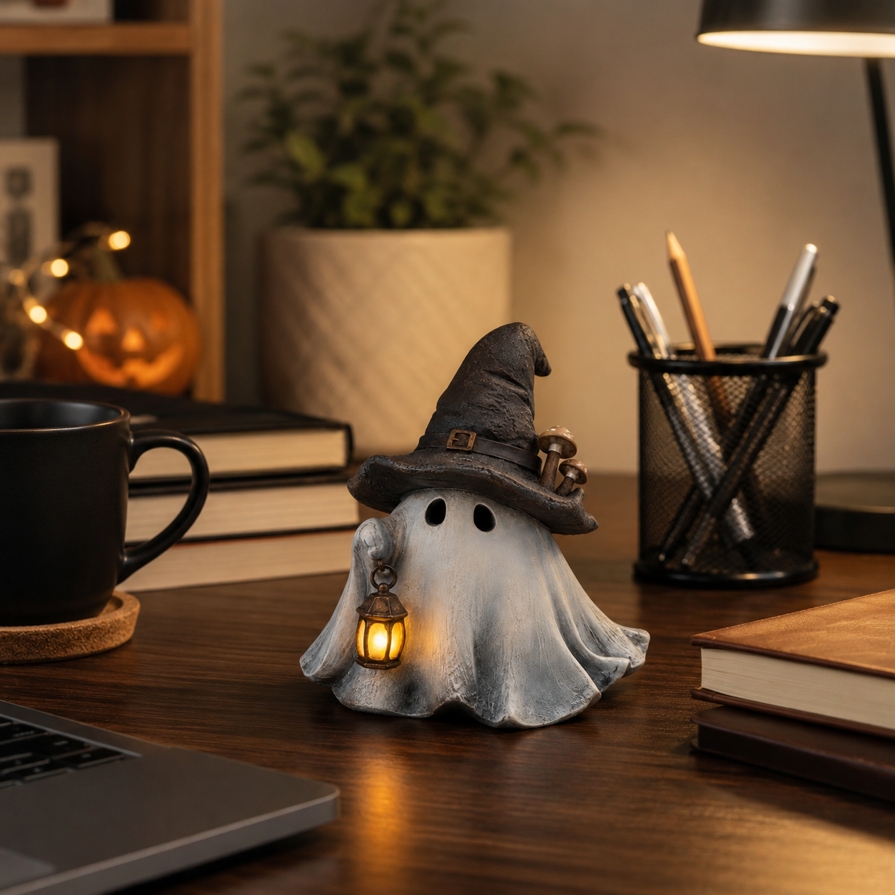 Lighted Witch Hat Ghost Lantern Figurine-HandPrint