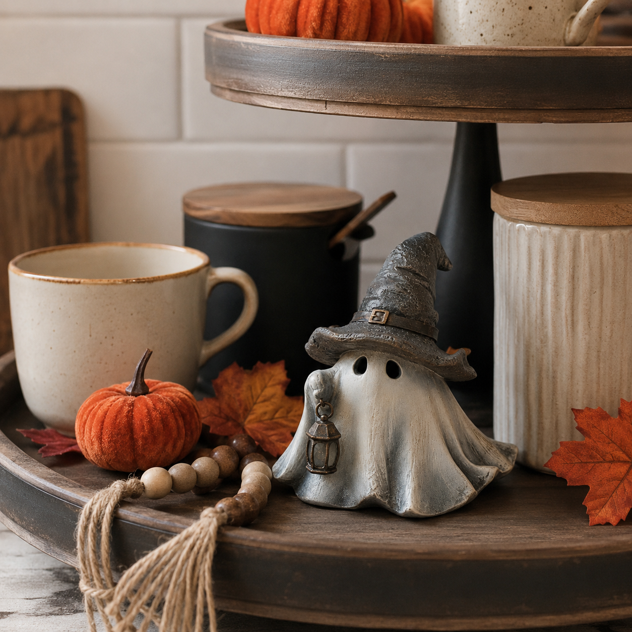 Lighted Witch Hat Ghost Lantern Figurine-HandPrint
