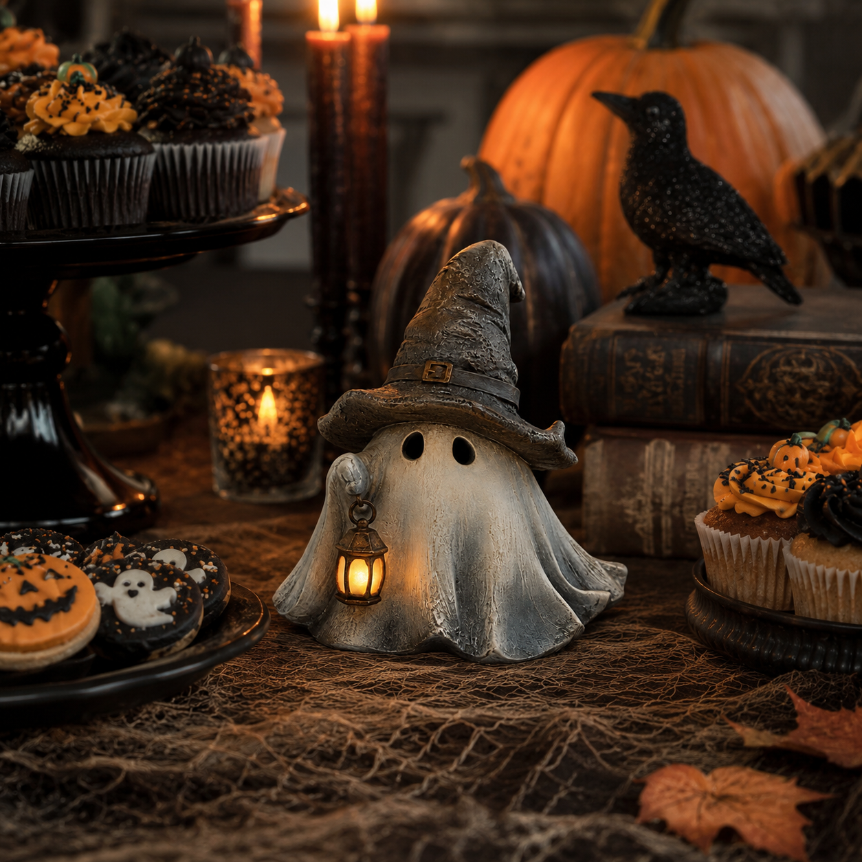 Lighted Witch Hat Ghost Lantern Figurine-HandPrint