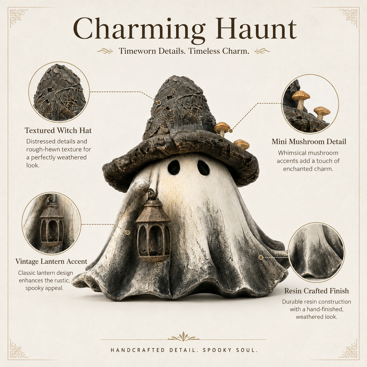 Lighted Witch Hat Ghost Lantern Figurine-HandPrint