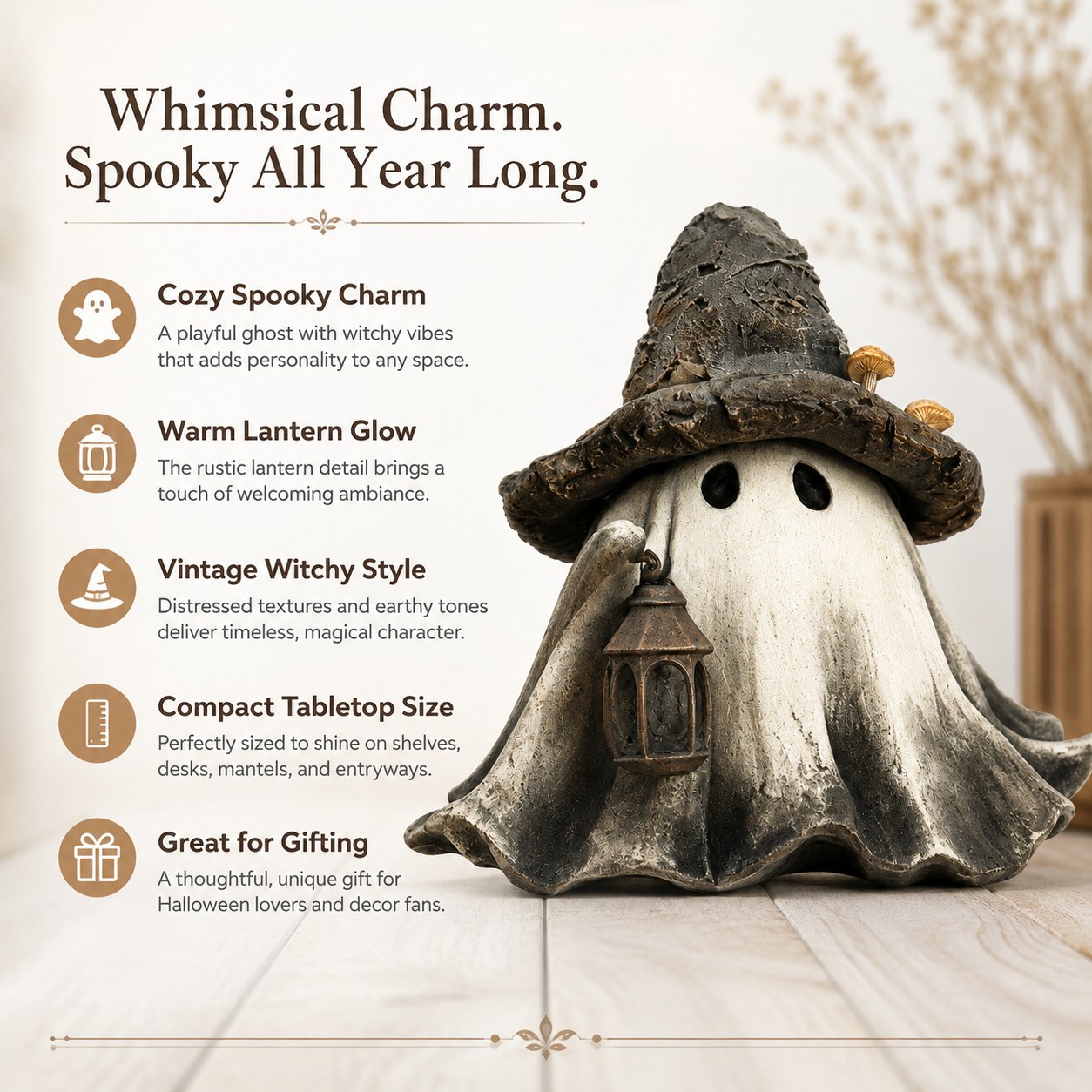 Lighted Witch Hat Ghost Lantern Figurine-HandPrint