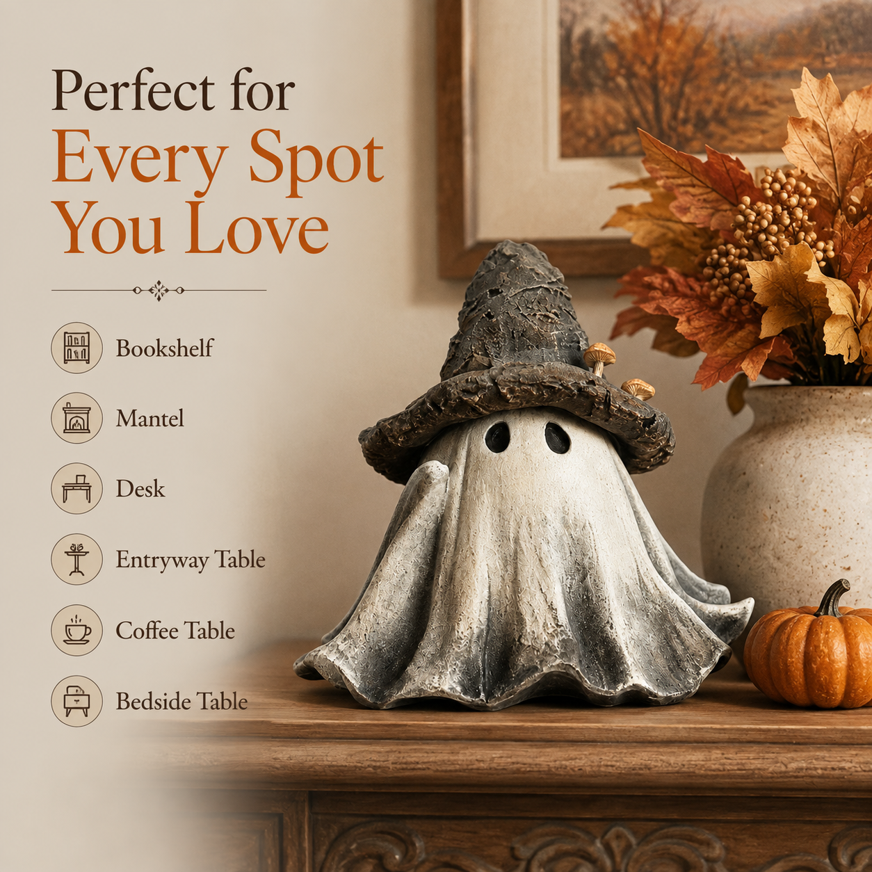 Lighted Witch Hat Ghost Lantern Figurine-HandPrint