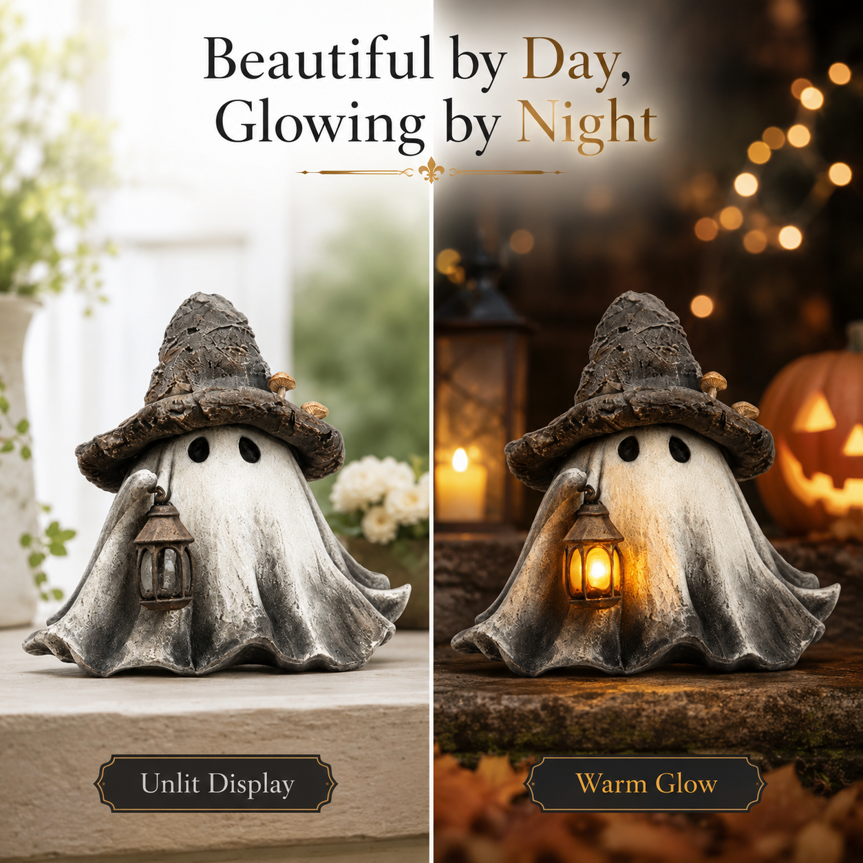 Lighted Witch Hat Ghost Lantern Figurine-HandPrint