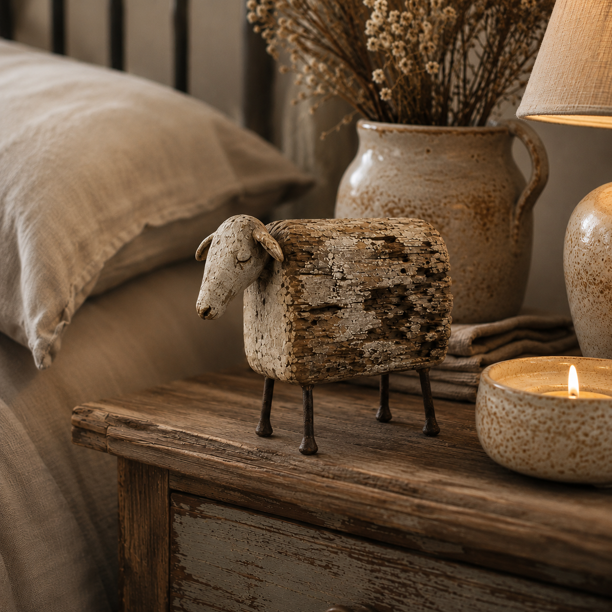 Vintage Distressed Sheep  Sculpture-HandPrint