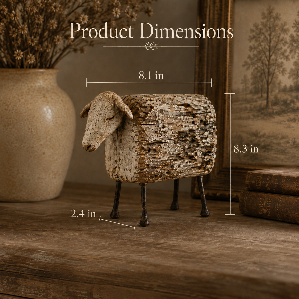 Vintage Distressed Sheep  Sculpture-HandPrint