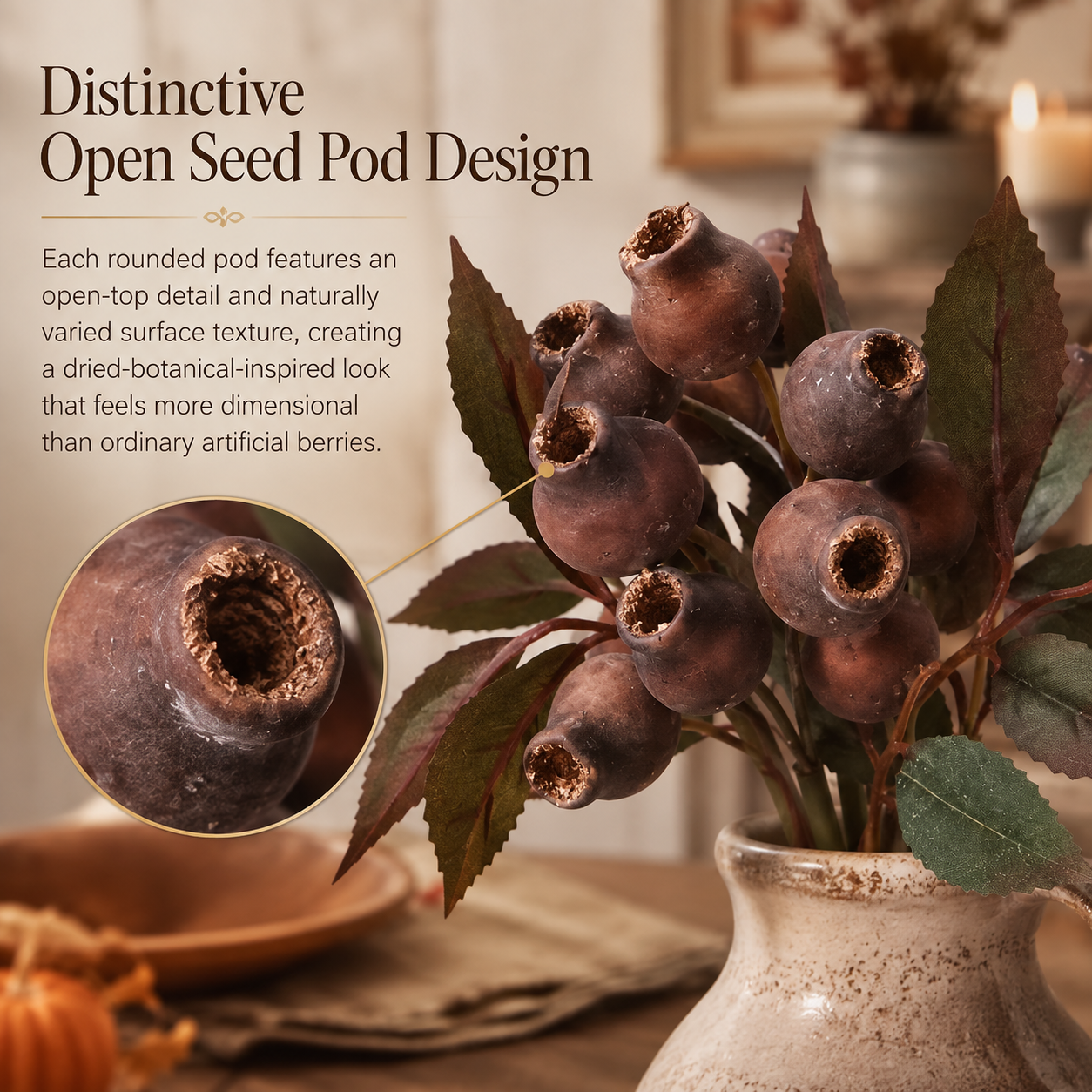 3 Pack Vintage Faux Seed Pod Bouquet – Rustic Seasonal Farmhouse Floral Stems-HandPrint