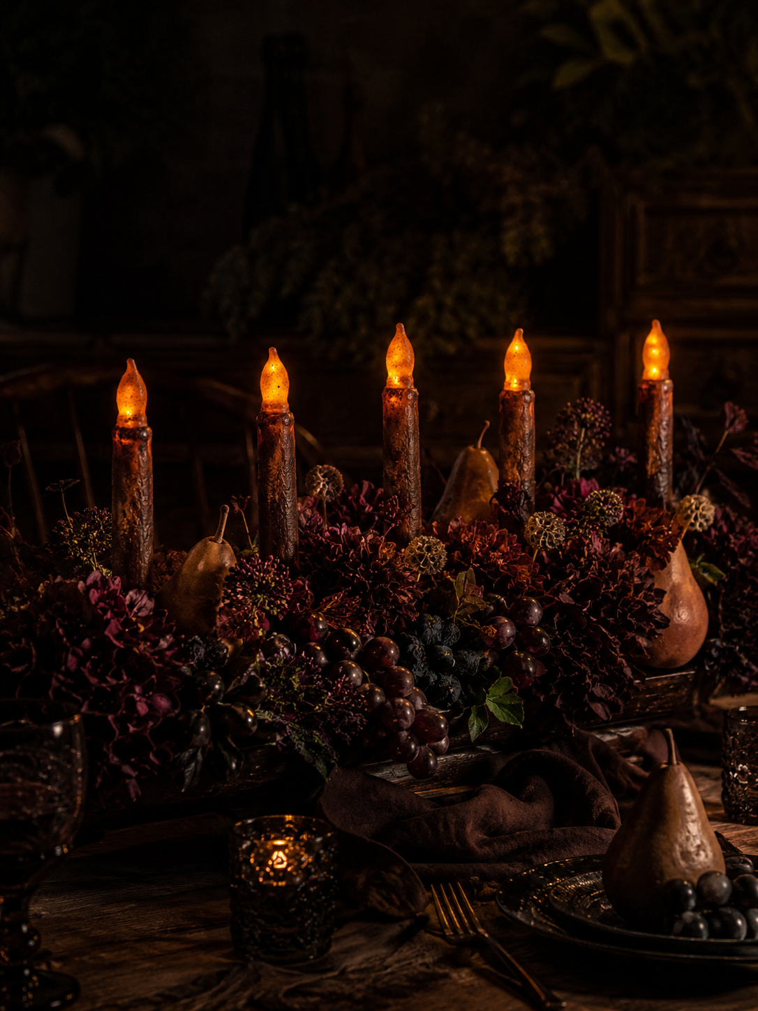 6Pack Rustic Dripping Wax Flameless Taper Candles-HandPrint
