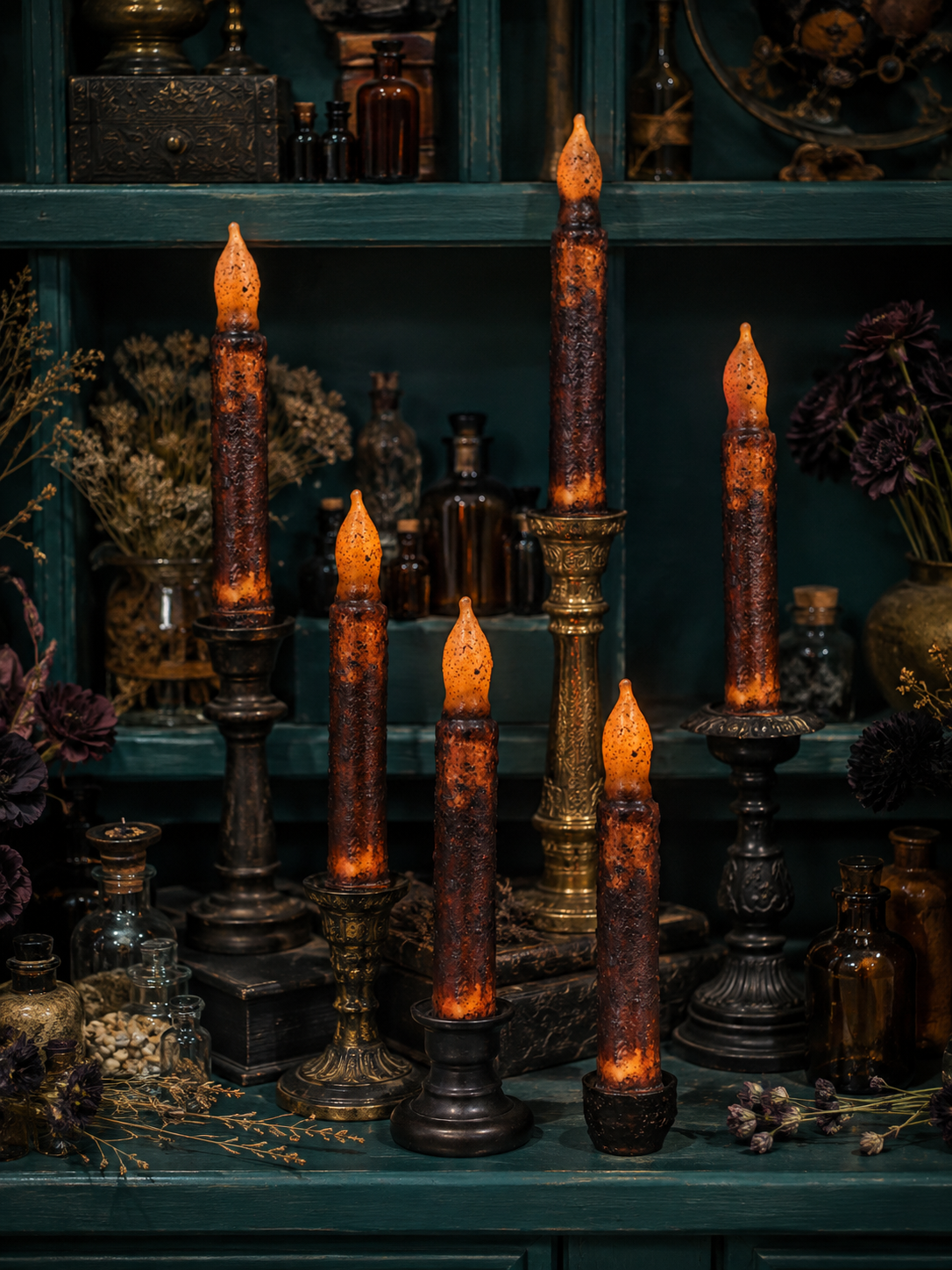 6Pack Rustic Dripping Wax Flameless Taper Candles-HandPrint