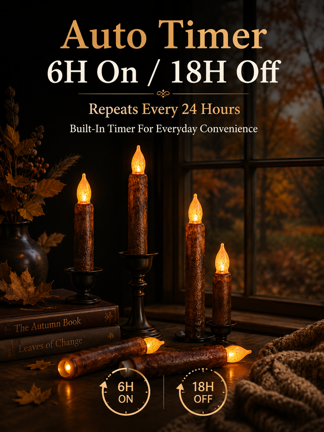 6Pack Rustic Dripping Wax Flameless Taper Candles-HandPrint