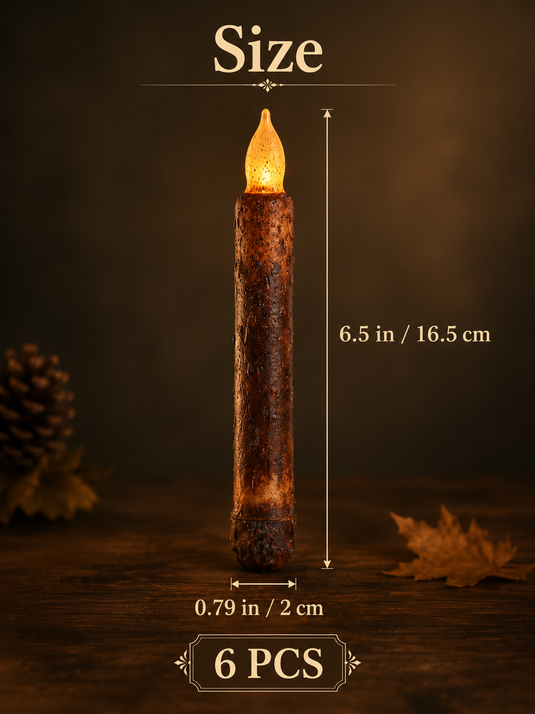 6Pack Rustic Dripping Wax Flameless Taper Candles-HandPrint